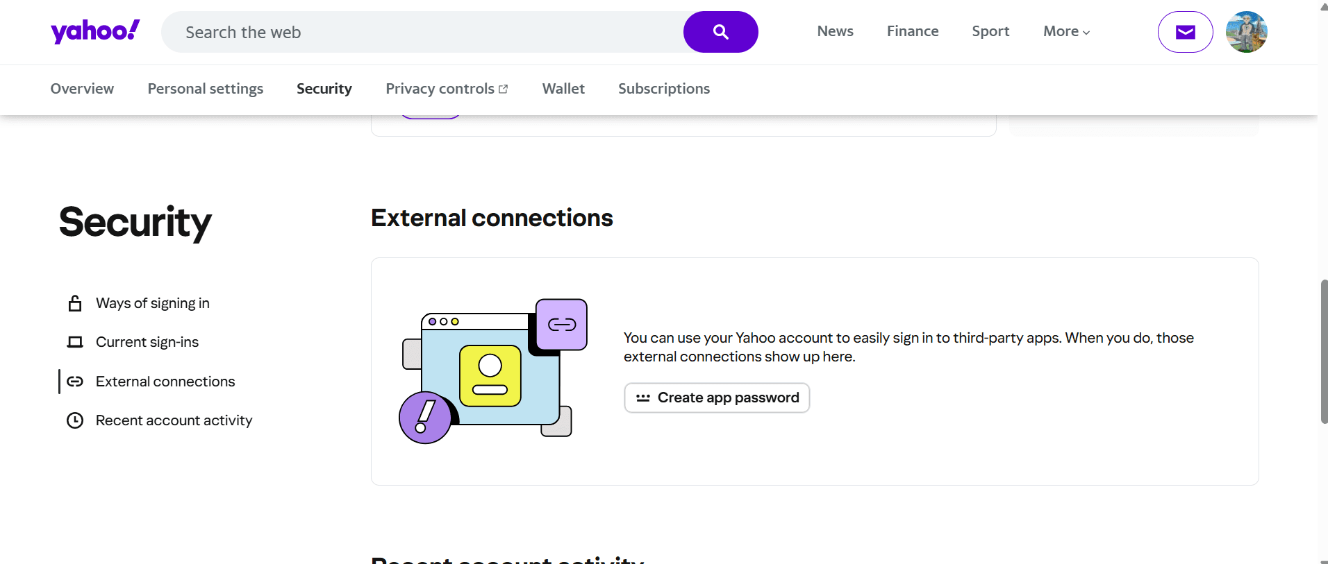 Yahoo Account Security page with 2-Step Verification enabled